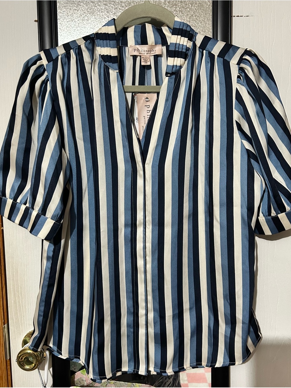 Philosophy Navy and White Vertical Stripe Blouse